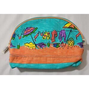 Sally Huss Beach Canvas Bag Swimsuit Storage Cosmetic Makeup Pouch 8"×11.5" EUC